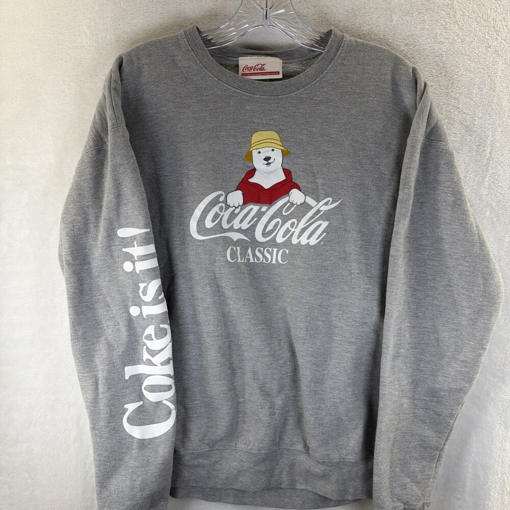 Vintage Coca-Cola Classic Polar Bear Hoodie mens Med Penguin Crewneck Pullover